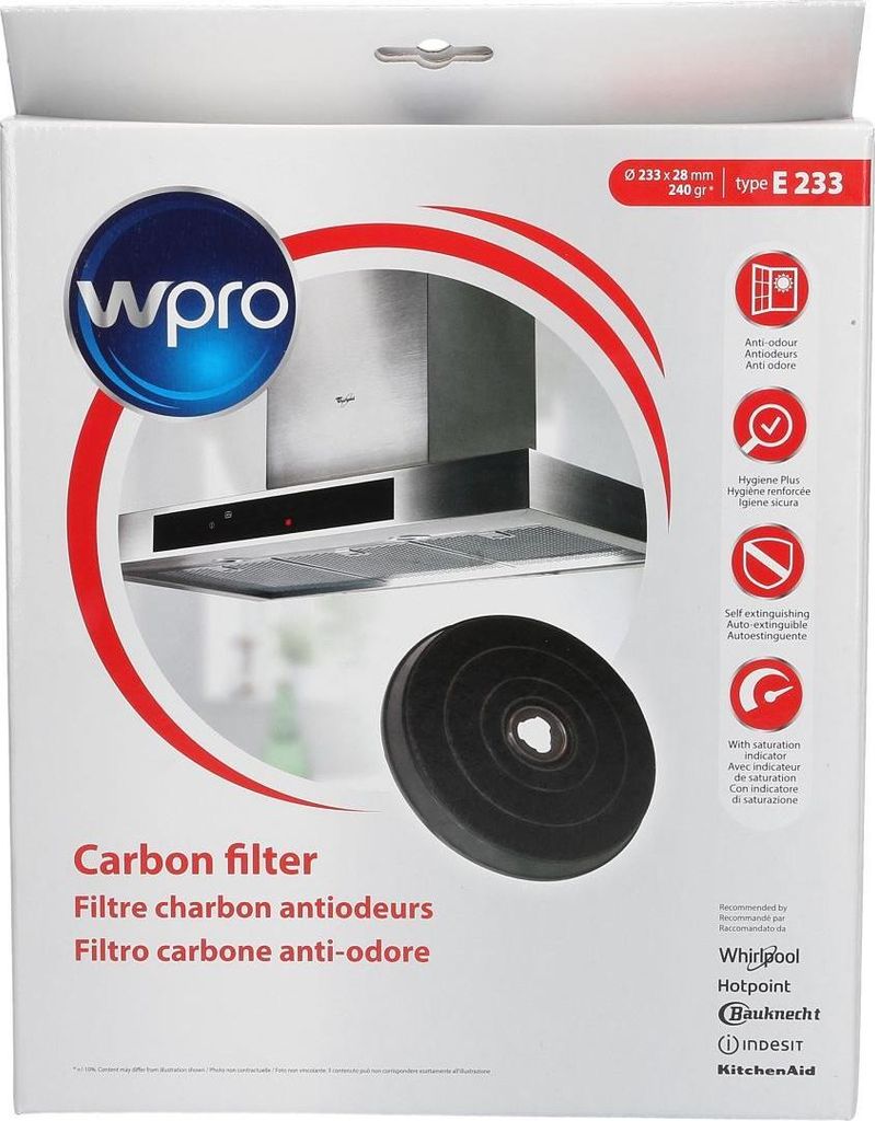 Aktivkohlefilter Kohlefilter FAC519 233mmØ Bauknecht Wpro 484000008636 E233 Indesit C00090694 mit TimeStripAlarm Dunstabzugshaube auch Electrolux ...