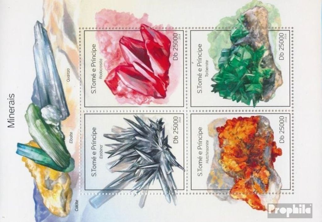 Briefmarken Sao Tome e Principe 2014 Mi 5564-5567 Kleinbogen (kompl. Ausgabe) postfrisch Mineralien