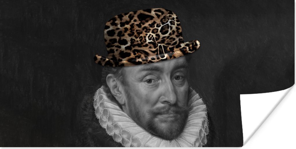 MuchoWow Poster Wilhelm von Oranien - Pantherdruck - Hut 40x20 cm - Poster für die Wand - Poster Schlafzimmer