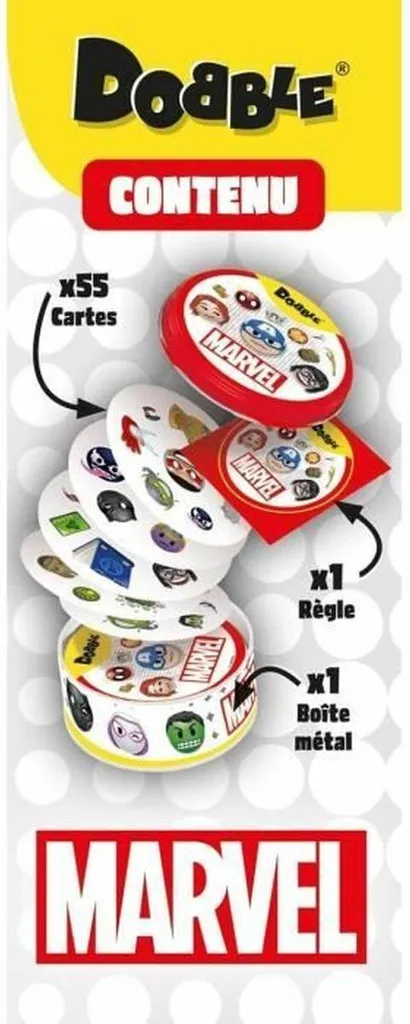 Dobble Marvel Asmodee avec boîte métal - 55 cartes de héros légendaires