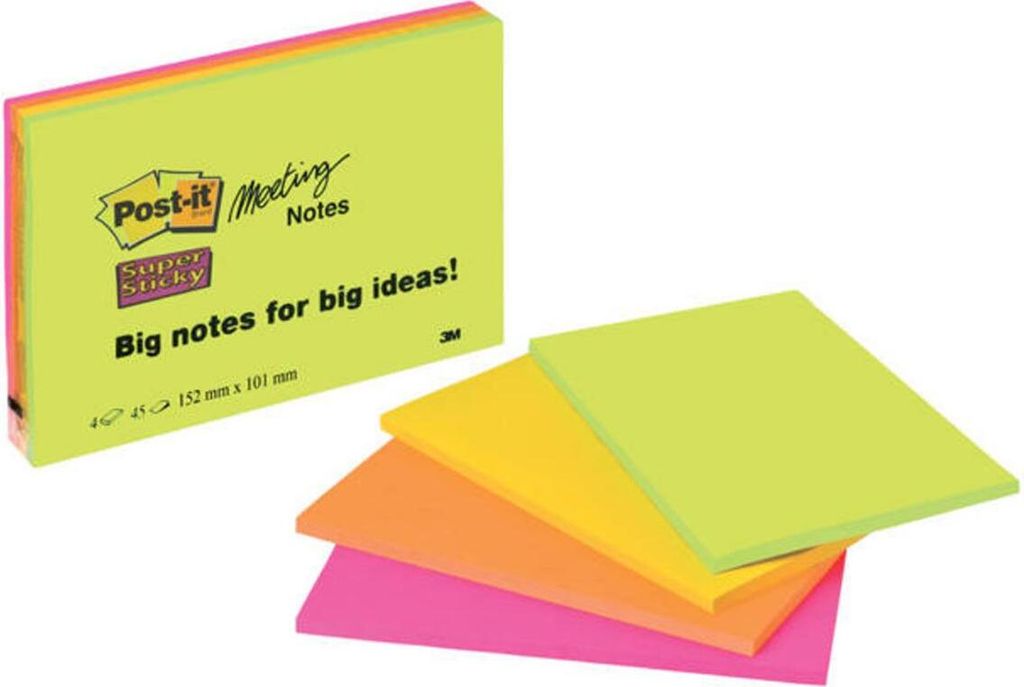 Post-It 6445, Rechteck, Grün, Orange, Pink, Gelb, 149 mm, Produktbild 