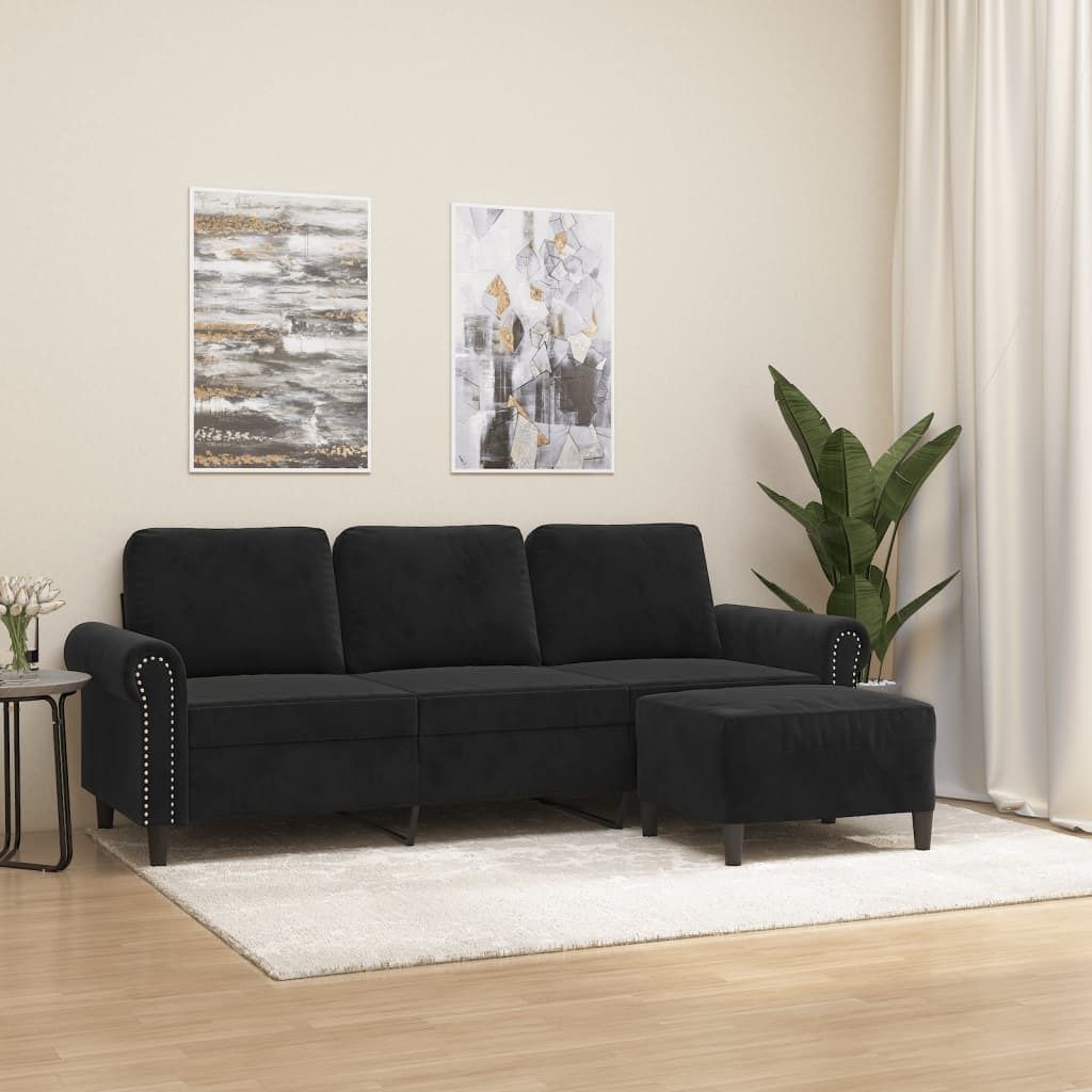 Maison Exclusive - 3-Sitzer-Sofa mit Hocker Schwarz 180 cm Samt