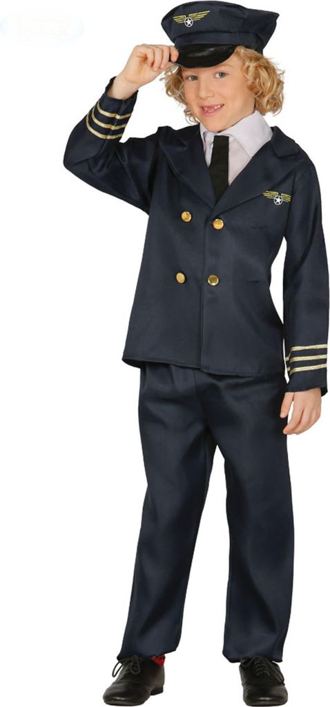 Lotse Abenteuer Pilotenkostüm Kinder Karneval Flieger Outfit Uniform Spielzeug Hut Hose Jacke Pilotenkleidung Kostümparty Flugzeug Kommandant, Gr...