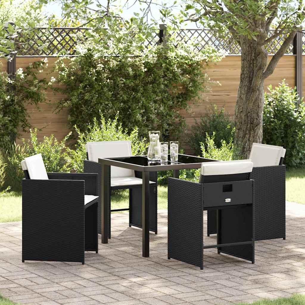 Maison Exclusive - Garten Essgruppe mit Kissen 5 pcs Schwarz Poly-Rattan