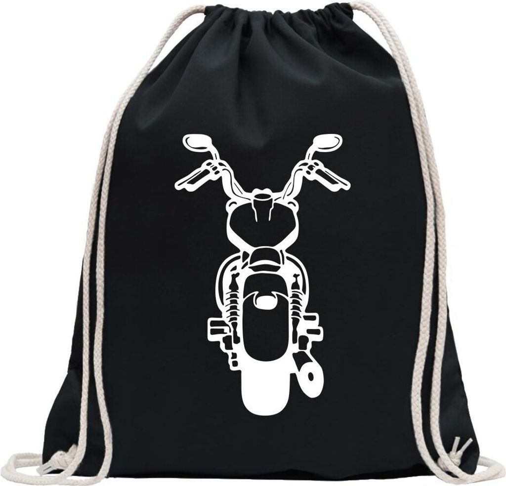Kiwistar - Turnbeutel - schwarz - Biker - Rocker - Chopper - Fun Rucksack Sport Beutel Gymsack Baumwolle mit Ziehgurt