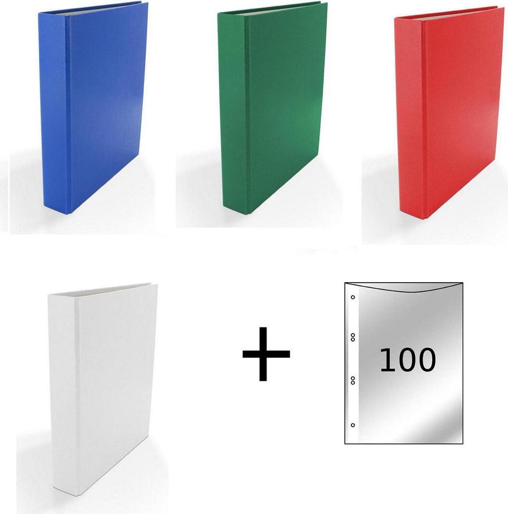 4x Ringbuch / DIN A5 / Farbe: rot, grün, blau und weiß + 100 Prospekthüllen