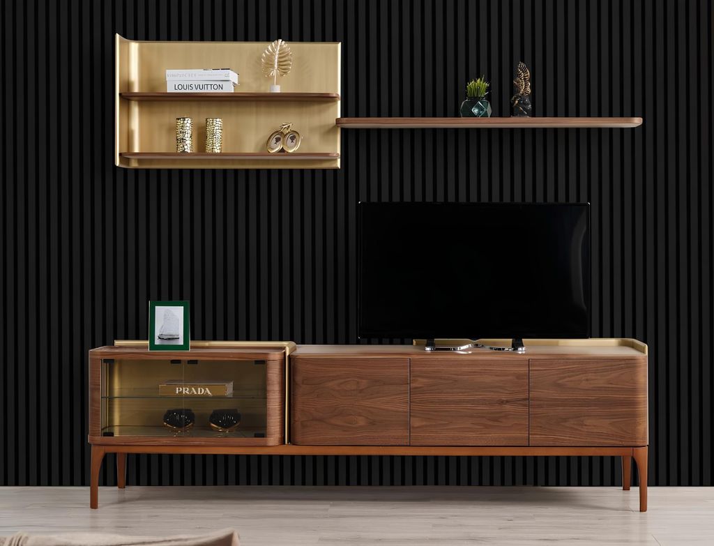 Sideboard Regale RTV Lowboard TV Ständer Schrank Holz Braun Set