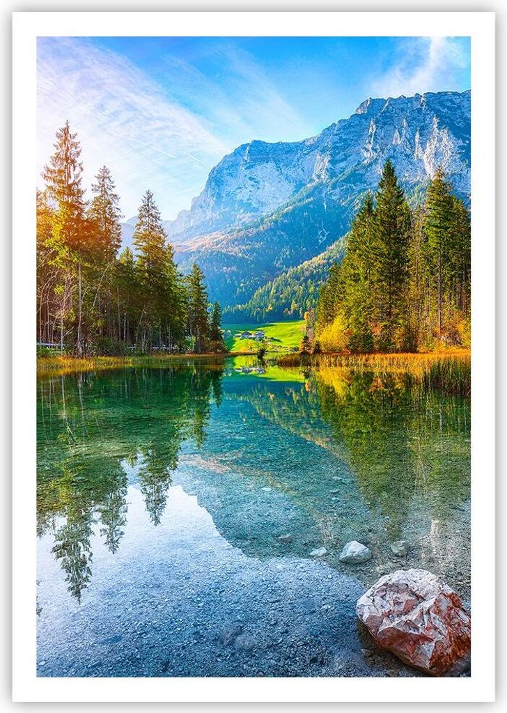 Poster - Poster ohne Rahmen - Landschaft Berge Morgendämmerung - 70x100 cm - Wand Bild - Wanddeko - Wandbilder - Kunstposter - Wandposter - Bilder...