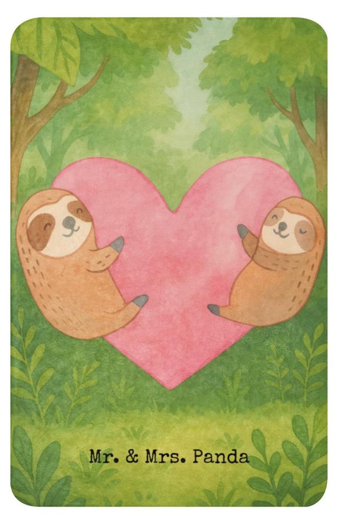 Mr. & Mrs. Panda Tagesdecke Faultiere Herz Design 100 x 150 cm - Weiß - Geschenk, Wärmedecke, Mitbringsel, Heimdecke, für Freundin, Valentinstag...