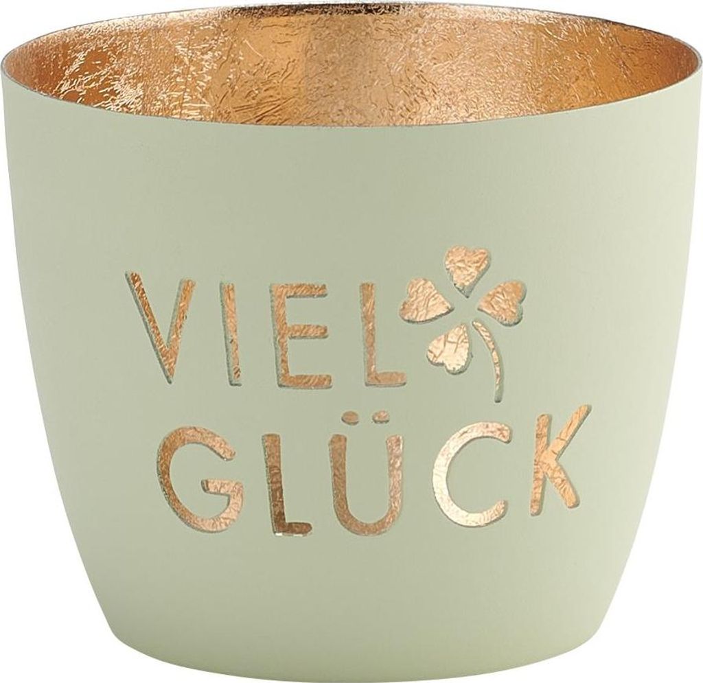 Gift Company Windlicht Madras Viel Glück M, Teelichthalter, Kerzenhalter, Eisen, Pastellgrün, Gold, 8.5 cm, 1091704079