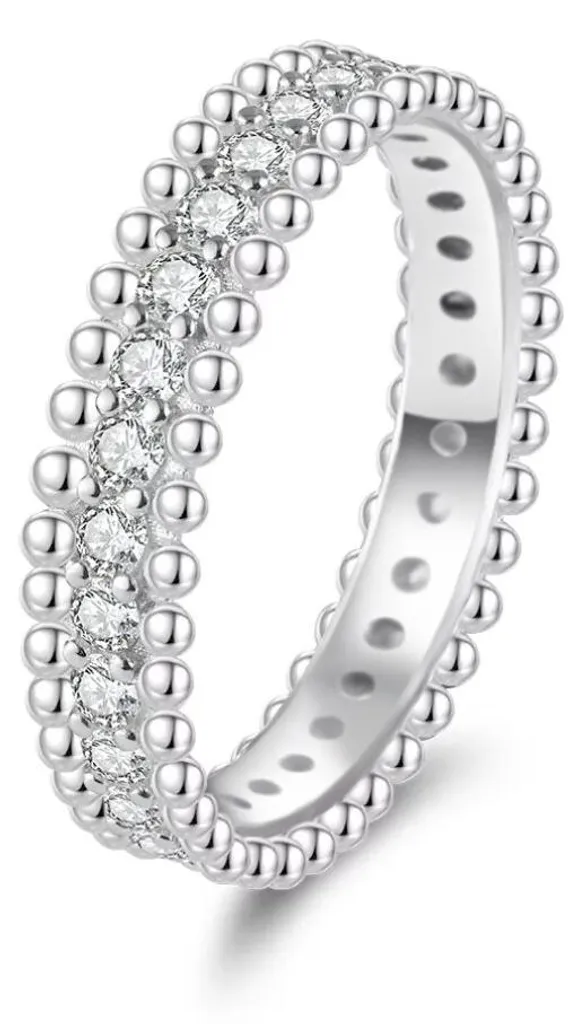 Bague scintillante en argent massif et zircons clairs - 56mm