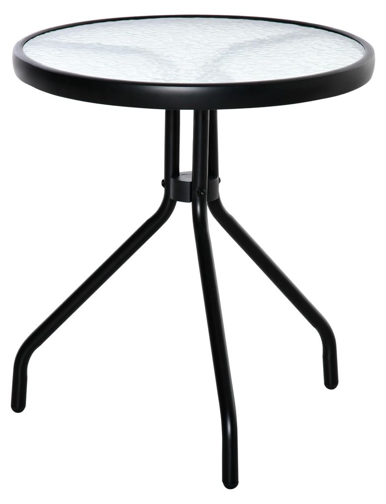Beistelltisch Garten wetterfester Gartentisch mit Glastischplatte, Balkontisch aus Metall Ø50x55H cm