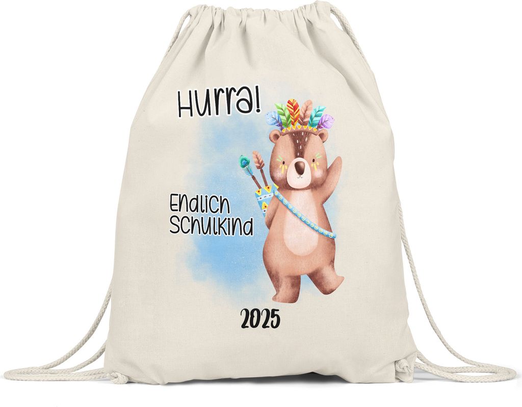 Endlich Schulkind 2025 Bär Turnbeutel Schuleinführung Geschenk zur Einschulung Schulanfang