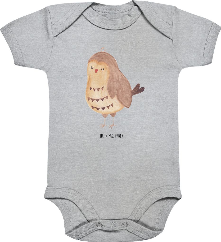 Mr. & Mrs. Panda Strampler Eule Zufrieden 3. - 6. Monat - Heather Grey - Geschenk, glücklich, babykleidung body, Babystrampler, overall baby, Hoch...