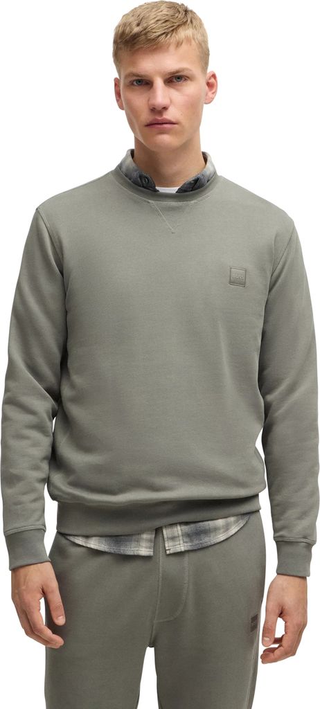 Boss Orange Pullover Westart grün einfarbig normale Passform Rundhalsausschnitt