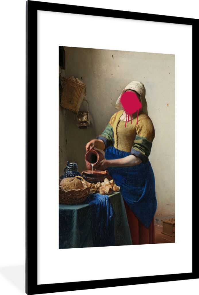 MuchoWow MuchoWow Gerahmtes Poster Milchmädchen - Johannes Vermeer - Rosa 60x90 cm - Poster mit zchwarzem Bilderrahmen - Dekoration - Wandpost...