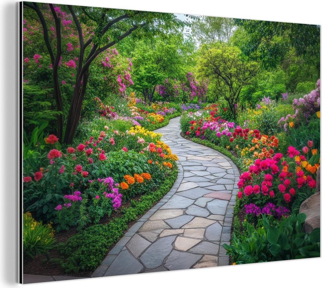 MuchoWow Wanddekoration Metall Metallbild Wandkunst 120x80 cm Park - Blumen - Garten MuchoWow Aluminium Gemälde - Alu Bild