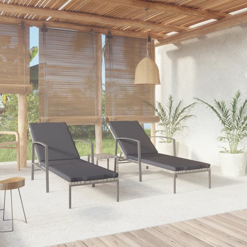 "im Angebot" Sonnenliegen 2 Stk. - möbel für den Garten - mit Tisch Poly Rattan Grau - Gartenliegen CC7882