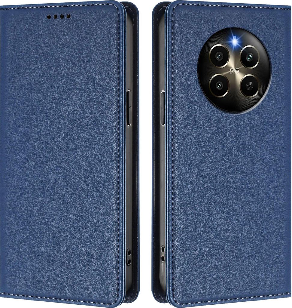Handyhülle für Realme 12 Pro/Realme 12 Pro+, Kunstleder Klapphülle Stoßfeste Magnetische Hülle mit Ständer Dunkelblau