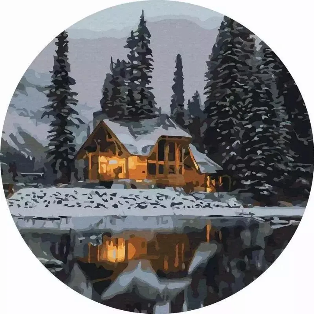 Kit Peinture par chiffres ronde 40cm - Nuit enneigée avec pigments intenses
