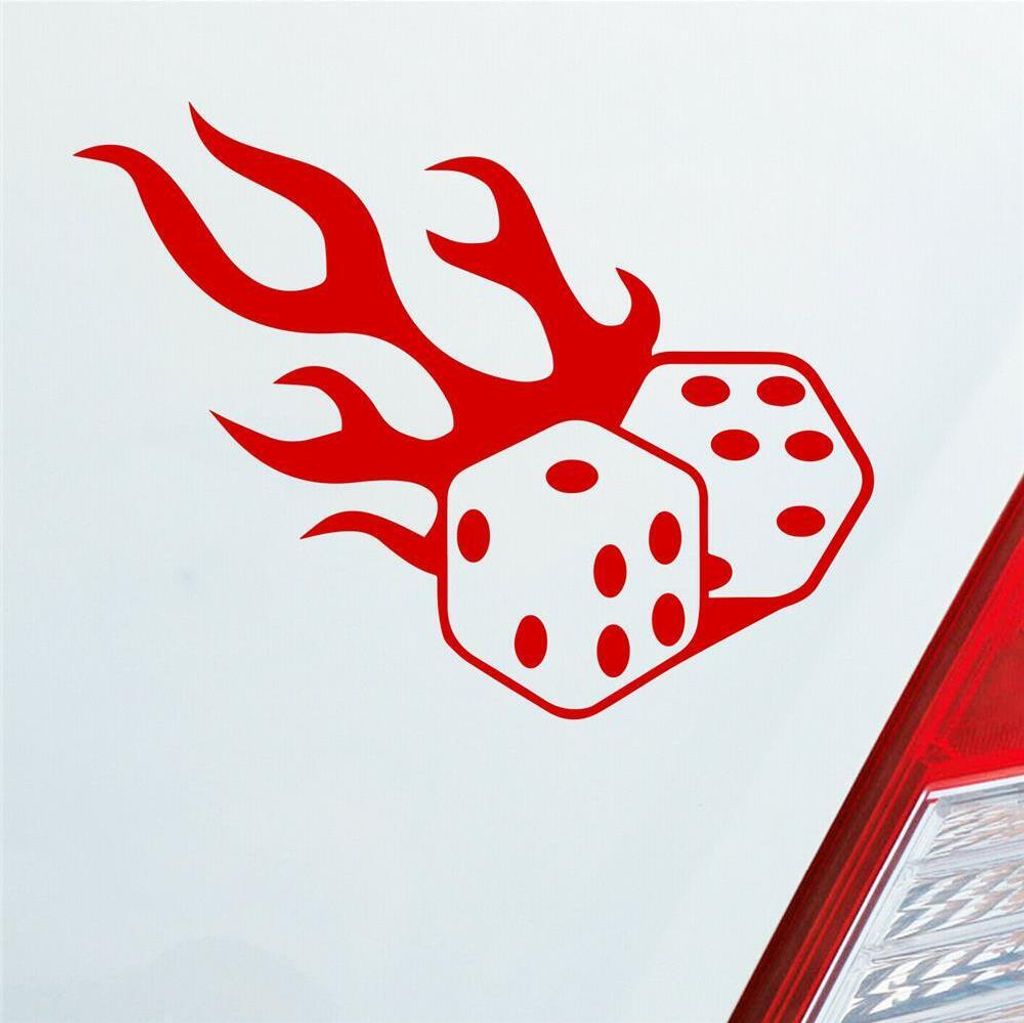 Auto Aufkleber Würfel Flamme Hot Dice Tuning JDM 9x12 cm Rot Sticker Heckscheibenaufkleber