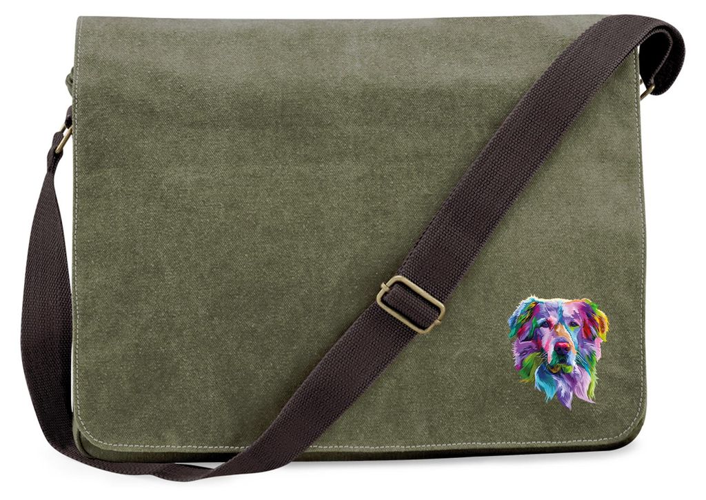 Huuraa Umhängetasche Golden Retriever Colorful 14 Liter Military Green Canvas Laptoptasche Geschenkidee