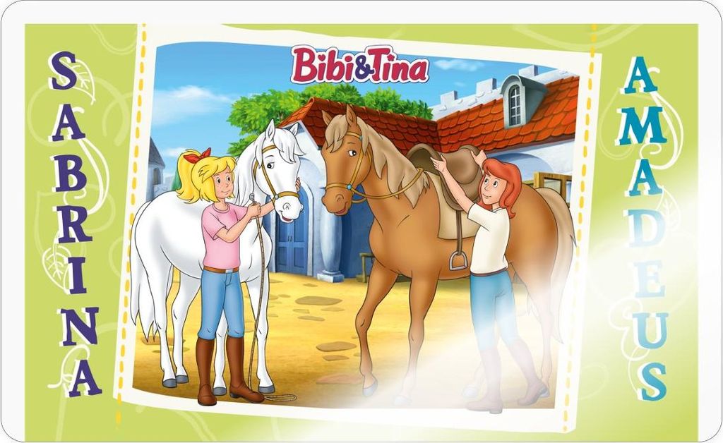 Spreadshirt Bibi und Tina mit Amadeus und Sabrina Sticker Aufkleber, 10 x 10 cm, Transparent glänzend