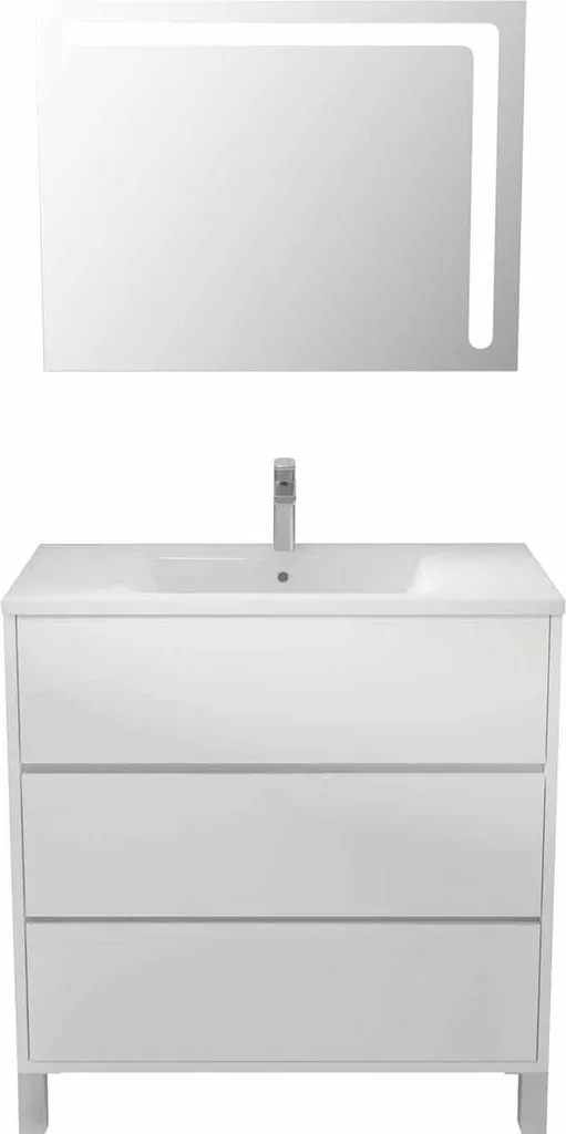 Meuble salle de bain 80 cm blanc sur pied : stop au désordre avec 3 tiroirs