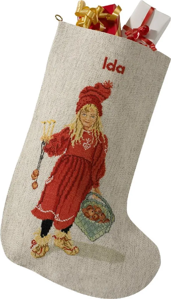 Kit Point de Croix Eva Rosenstand Chaussette de Noël Fille au Panier 29x44