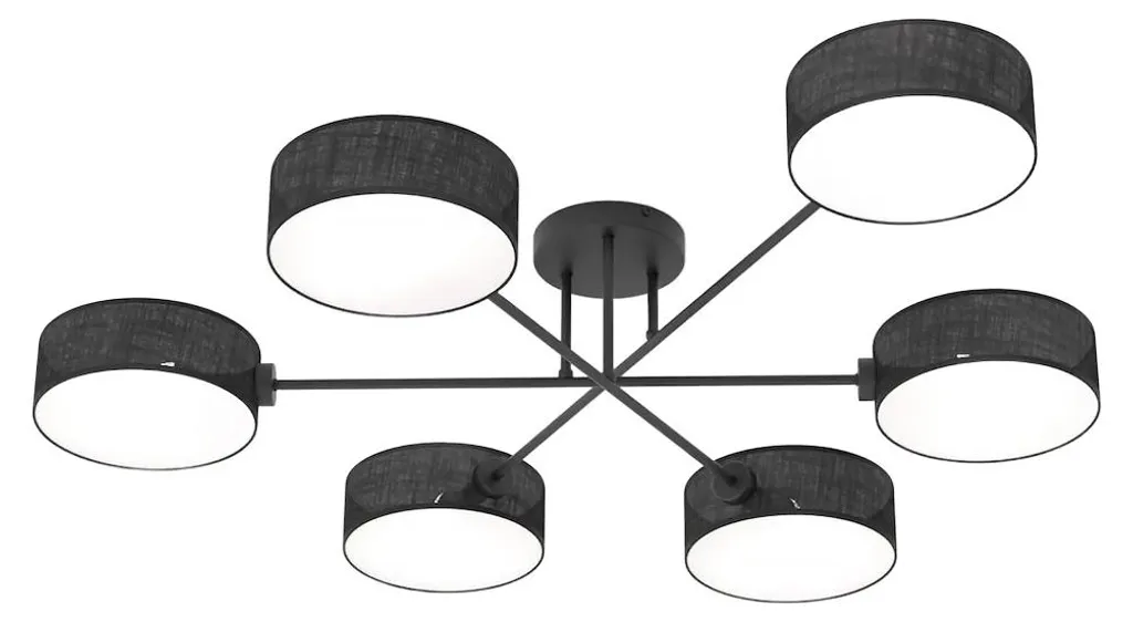Lustre Suspension Salon en Tissu Noir MAGA - Éclairage 6 Lampes