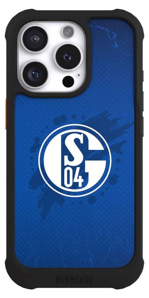 NIVOCASE Hülle für Apple iPhone 16 Pro Stoßfeste Handyhülle NIVOmax Case Schwarz Bundesliga FC Schalke 04 Offizielles Lizenzprodukt