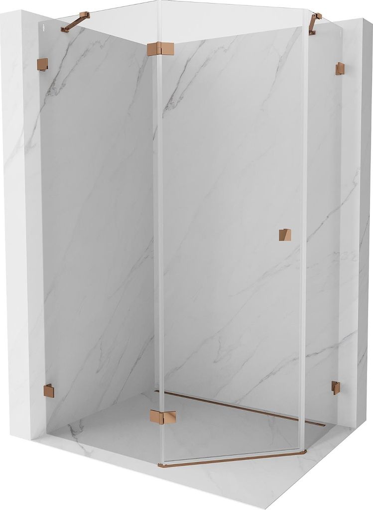 Mexen Lunar fünfeckige Duschkabine, linke Schwenktür 100 x 80 cm, transparent, Roségold - 831-100L-080P-60-00-L