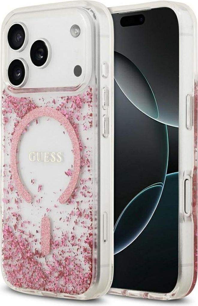 GUESS case passend für IPHONE 17 Pro kompatibel mit MagSafe GUHMP17LRGRGEP (Resin Bottom Glitter) pink