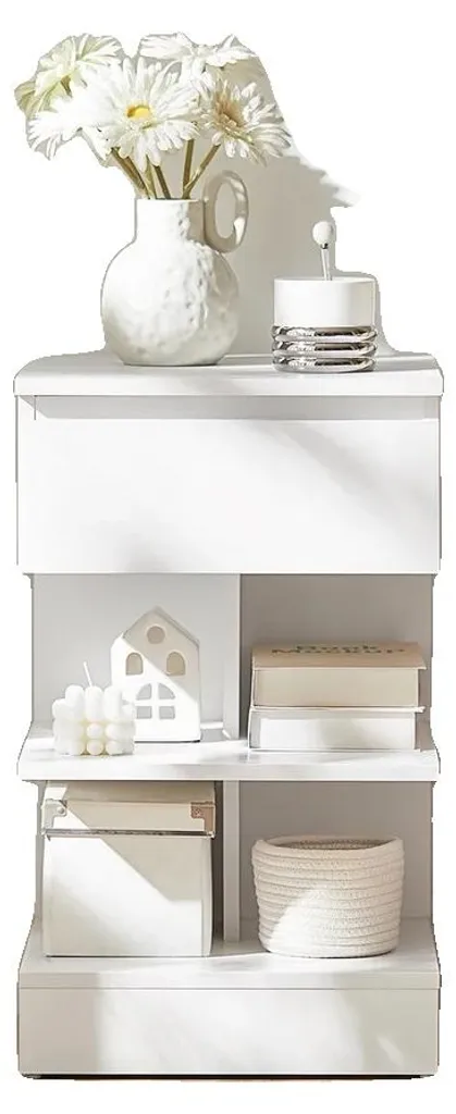 Table de chevet pour petite chambre avec rangement blanc multifonction