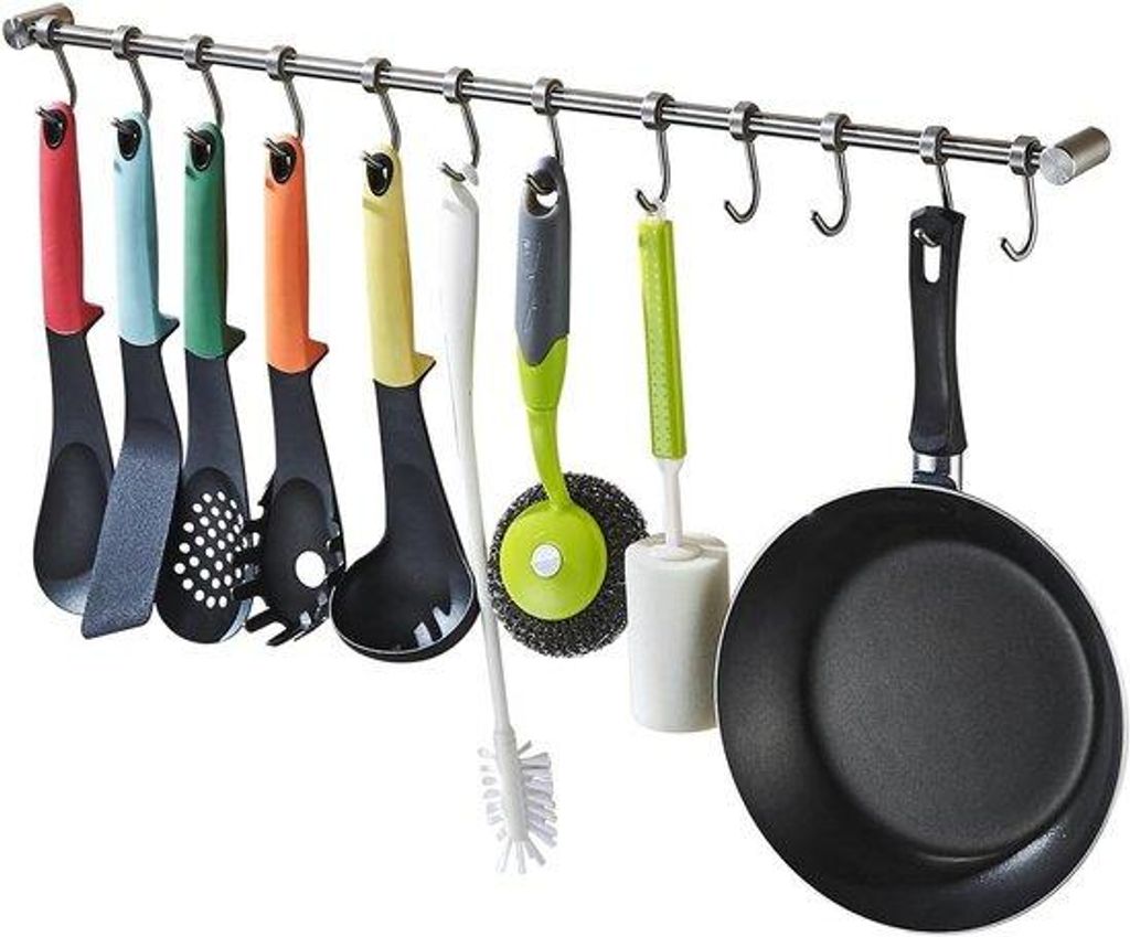 Küchenorganizer - Haken für Küchenutensilien und -accessoires - Edelstahl Küchenhalter - 40 x 580 mm - hochglanzpoliert,
