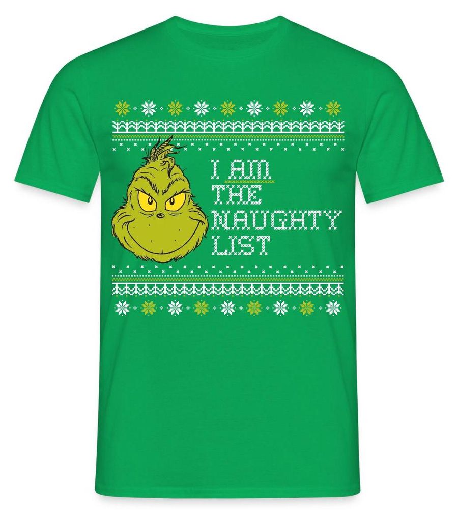 Spreadshirt Der Grinch Ugly Christmas I Am The Naughty List Männer T-Shirt, S, Kelly Green