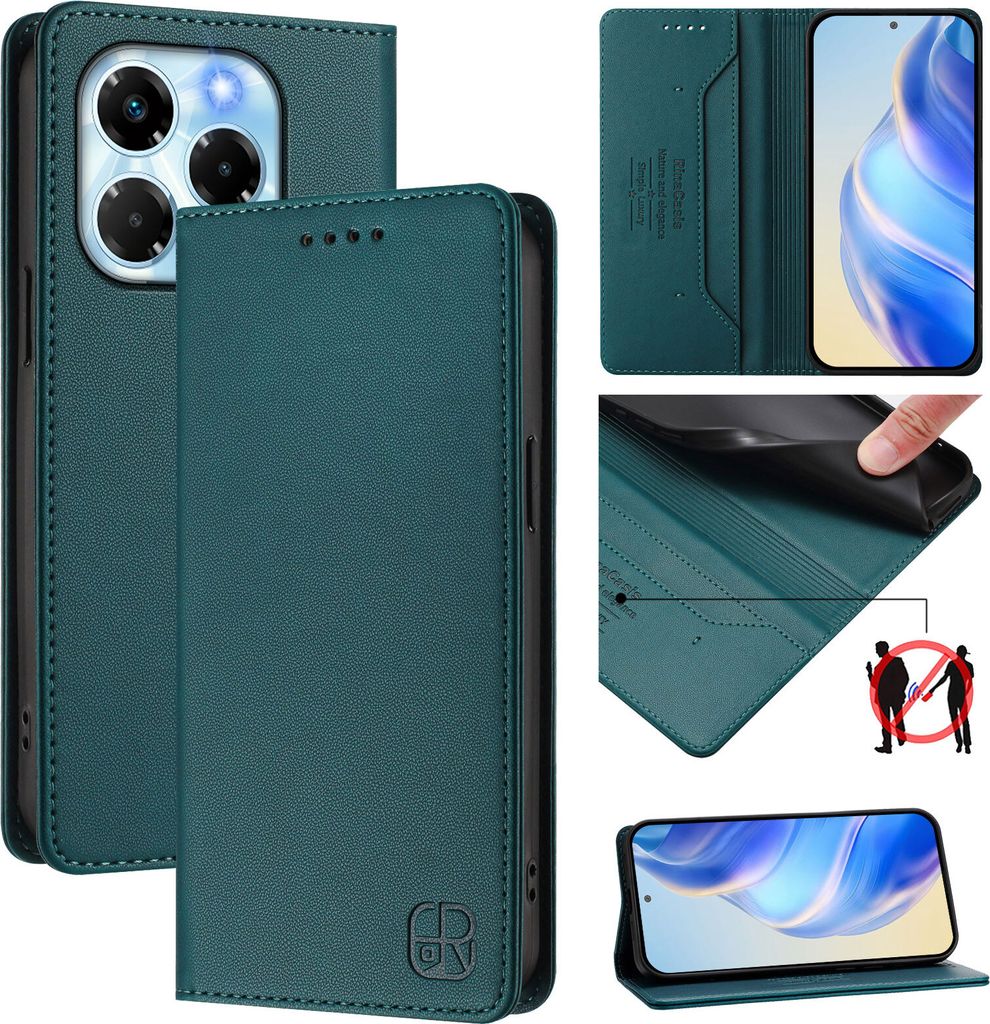 Lederhülle für Infinix Note 40X 5G Hülle Flip Brieftasche Kartenfächern Ständer Schutzhülle Dunkelgrün