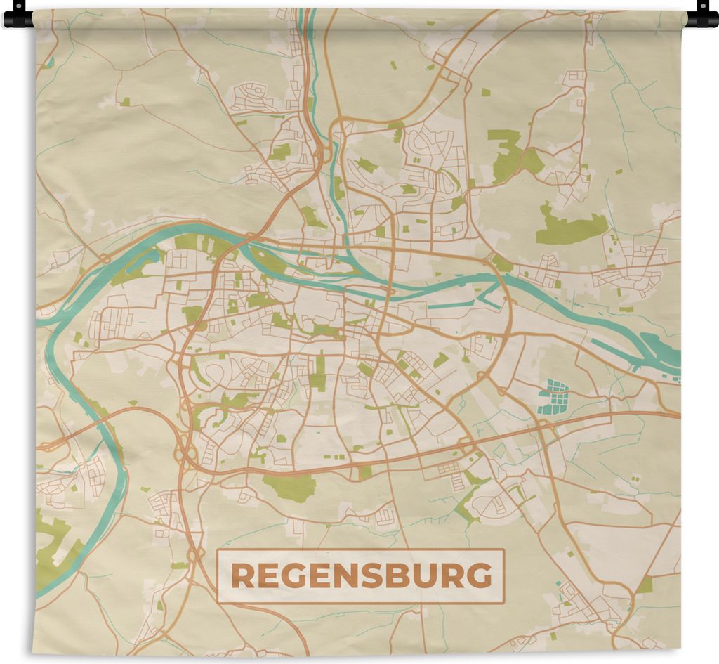 MuchoWow Wandteppich Wandbehang Stadtplan - Regensburg - Stadtplan - Vintage 90x90 cm Tapisserie Dekoration Wandtuch - Wandaufhänger