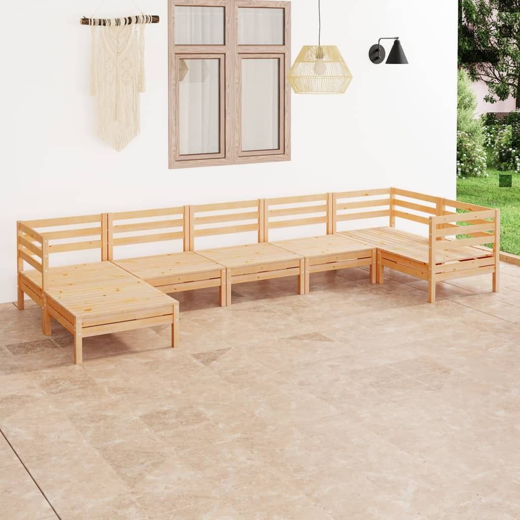 Schlichtes 7-tlg. Garten-Lounge-Set Massivholz Kiefer - 4964250