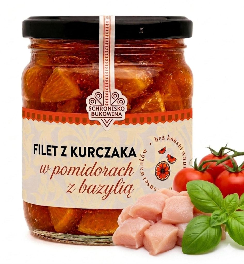 Hähnchen in Tomatensauce mit Basilikum, 400 g – Schronisko Produktbild 