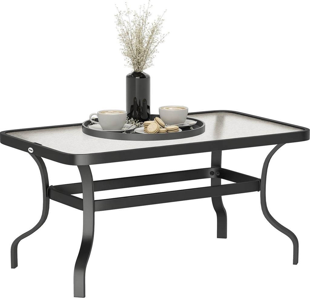 Beistelltisch Hartglas Kaffeetisch Couchtisch mit Wellendesign, Abgerundete Ecke Balkontisch 95x55 cm Schwarz, rutschfest