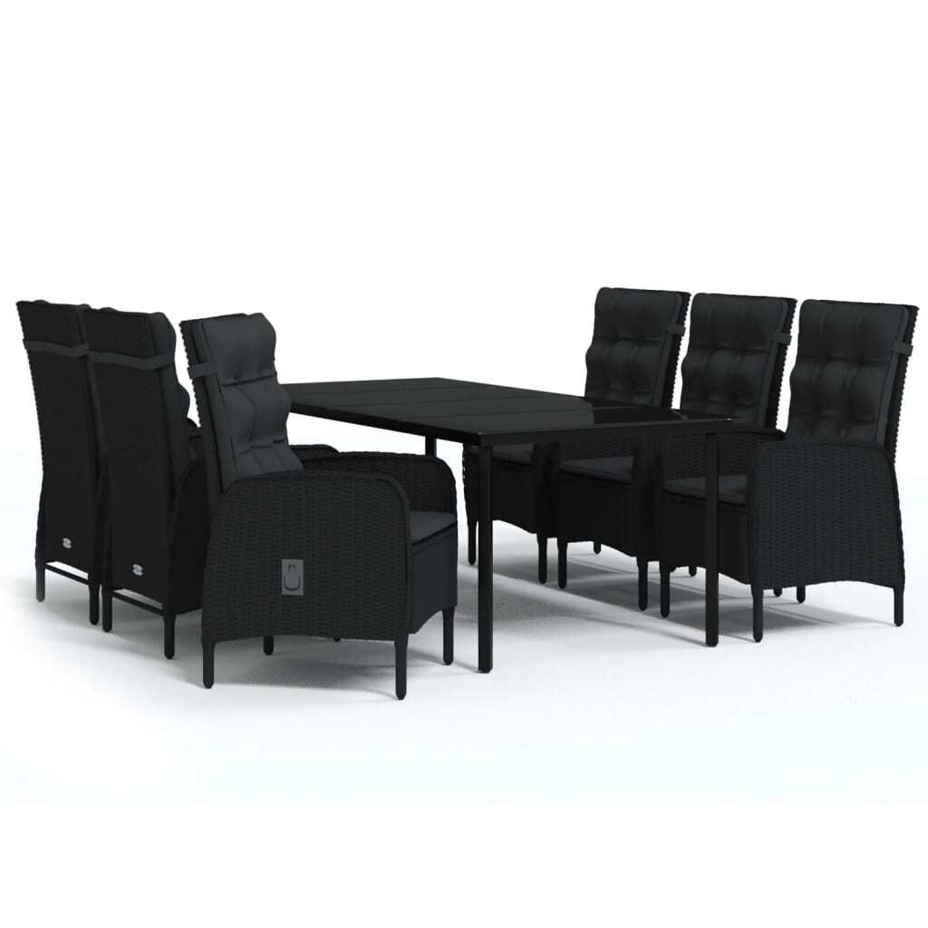 7-tlg. Garten-Essgruppe mit Kissen Schwarz