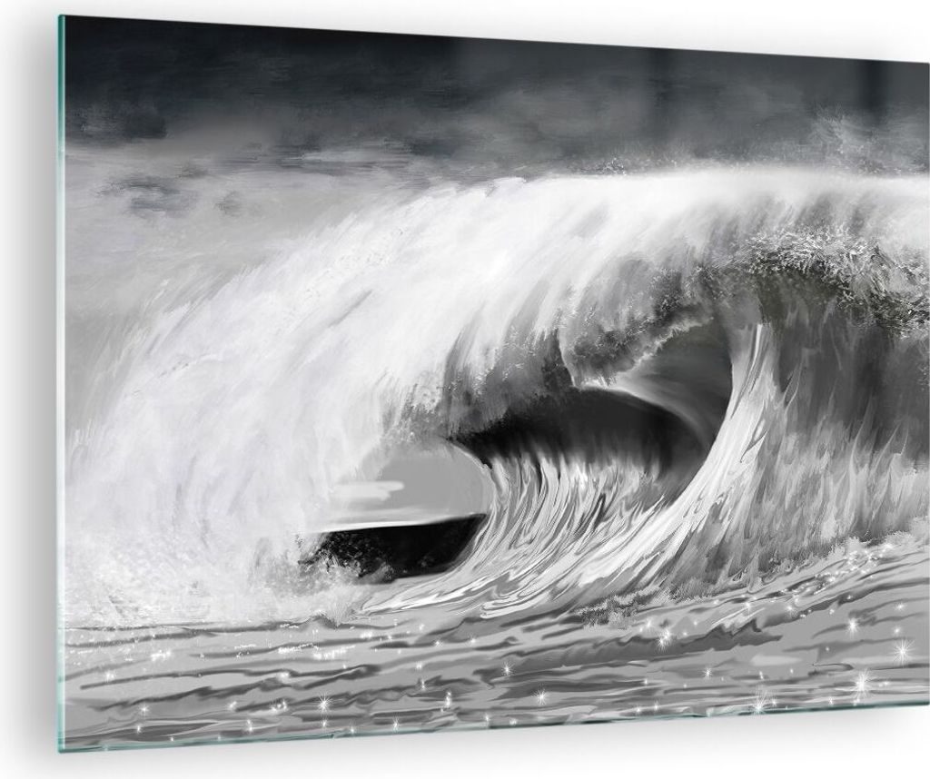 Bilder auf glas - Einteilig - Welle Zeichnung Schwarzweiß - 70x50cm - Glasbilder - Wandbilder - Bilder - Wanddekoration aus Glas - Glas Bilder - W...