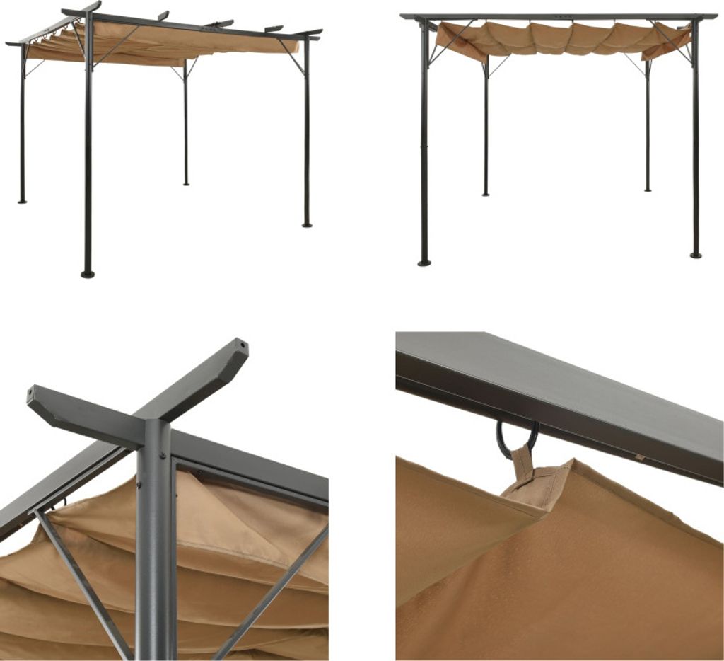 vidaXL Pergola mit Ausziehbarem Dach Taupe 3x3 m Stahl 180 g/m² - Pergola - Pergolas - Gartenpergola - Gartenpergolas