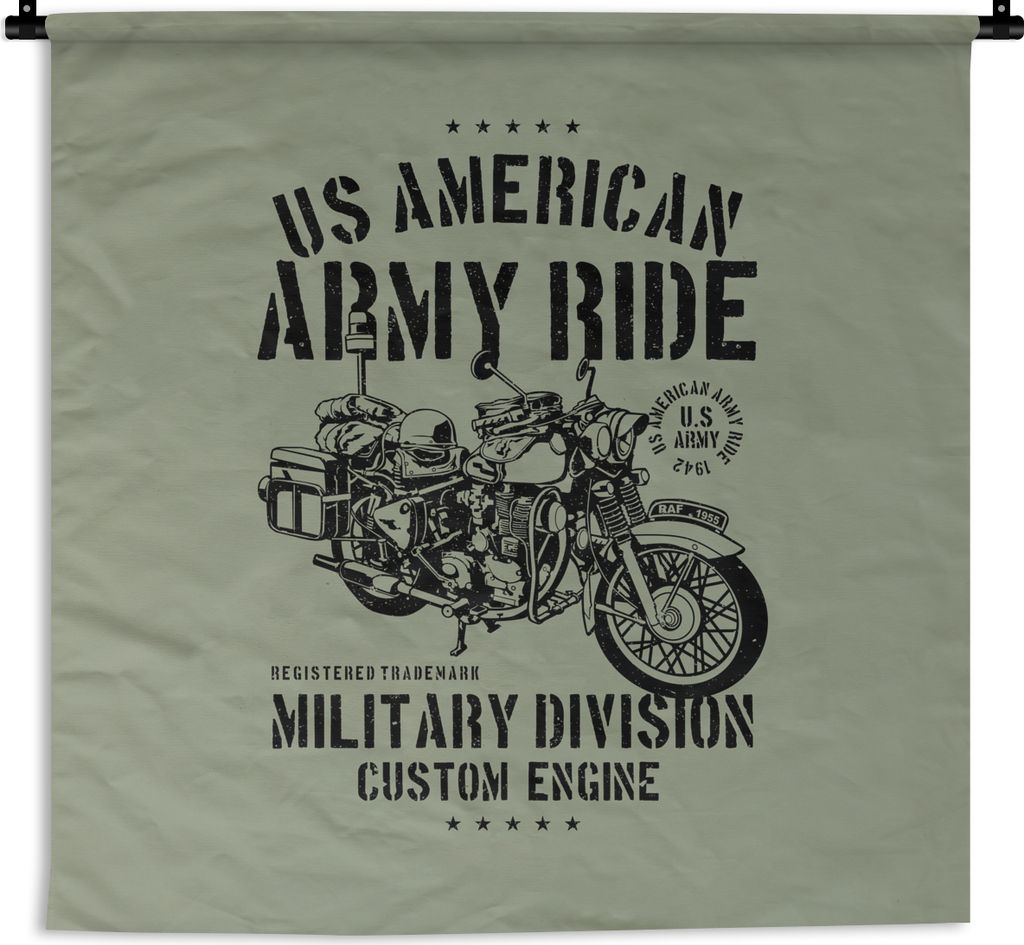 MuchoWow Wandteppich Wandbehang Mancave - Motorrad - Amerika - Oldtimer 150x150 cm Tapisserie Dekoration Wandtuch - Wohnaccessoires - Modernes