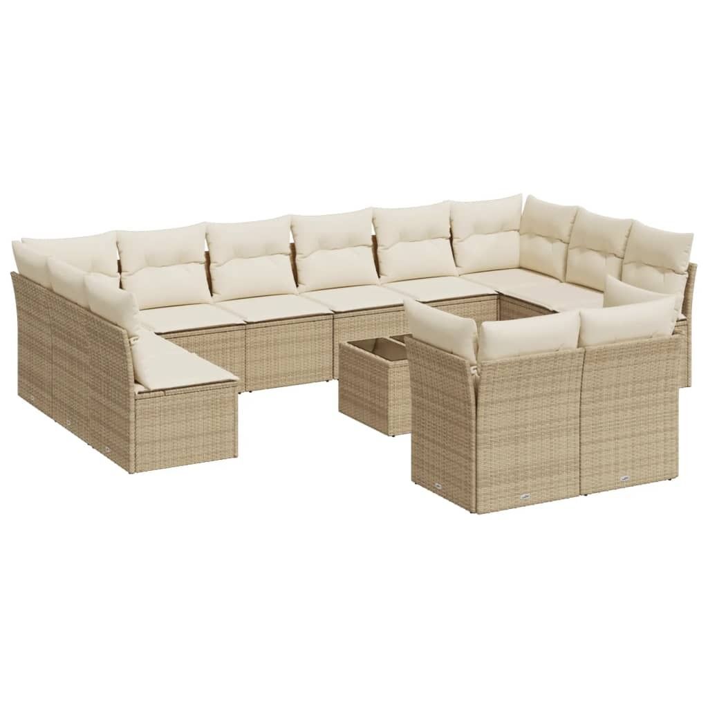 vidaXL 13-tlg. Garten-Sofagarnitur mit Kissen Beige Poly Rattan