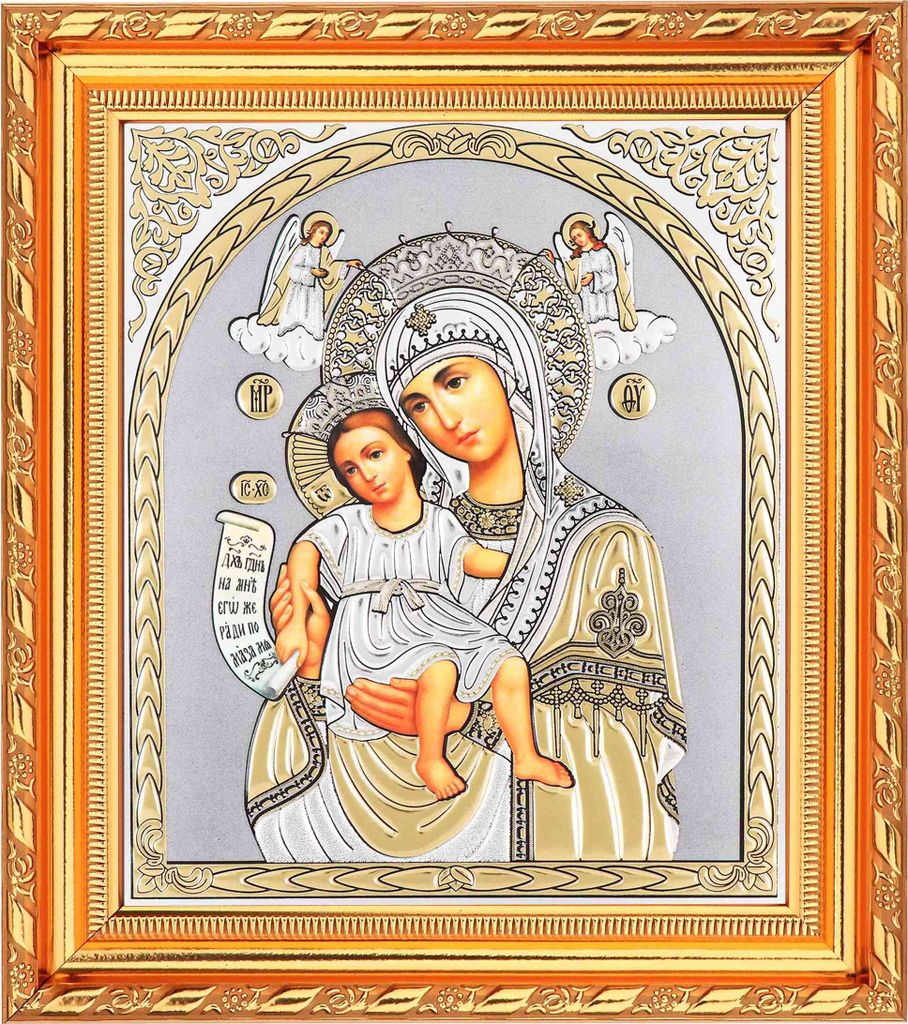 Gottesmutter Würdig Ist Ikone im Rahmen mit Glas 21x18cm Ikonografie 16564