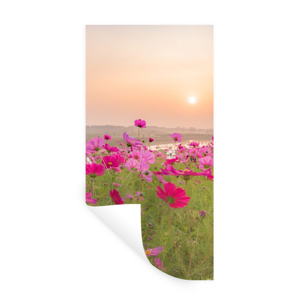 MuchoWow Wandtattoo Wandsticker Wandaufkleber Blumenwiese - Rosa - Mohnblumen 60x120 cm Selbstklebend und Repositionierbar - Selbstklebend - Foto...
