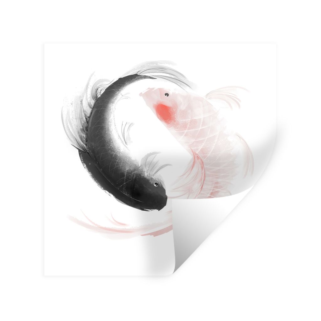 MuchoWow Wandtattoo Wandsticker Wandaufkleber Eine Illustration des Yin und Yang Logos mit Fischen 100x100 cm Selbstklebend und Repositionierbar ...