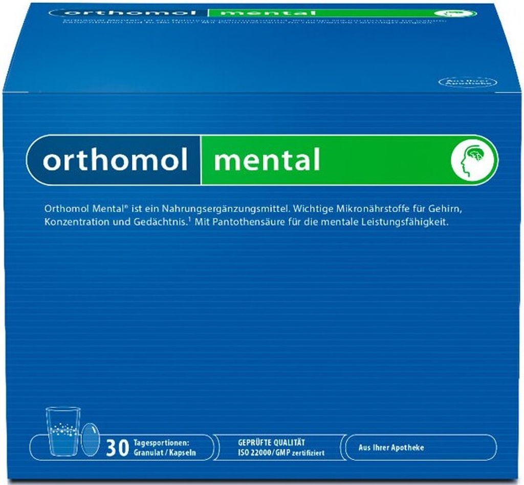 Orthomol Mental - für Gehirn, Konzentration und Gedächtnis - mit Pantothensäure und Omega-3-Fettsäuren - Granulat/Kapseln, 30 St. Tagesportionen